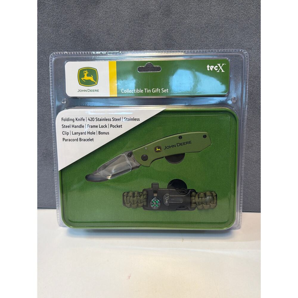 NEW John Deere Folding Knife 420 Stainless Steel & Paracord Bracelet